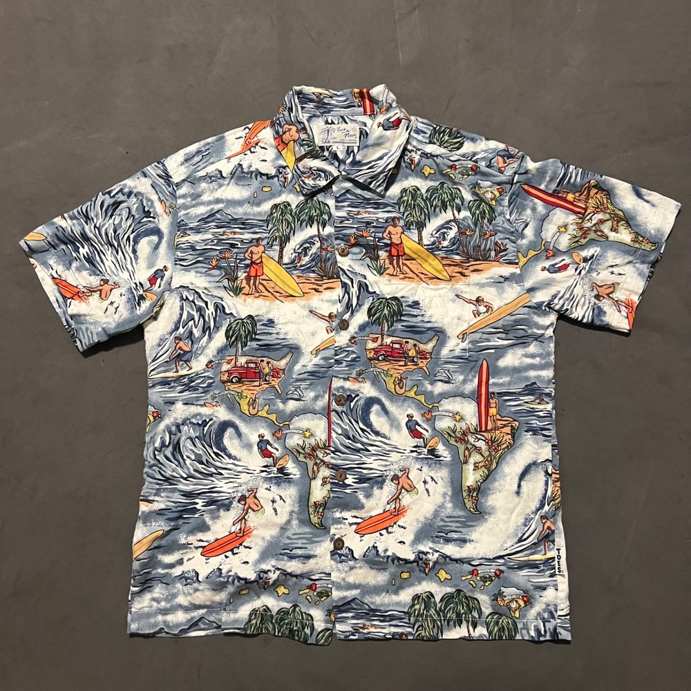 Vintage Toes On The Nose Shirt Mens Large Blue Hawaiian Surfing ‎ Made In USA